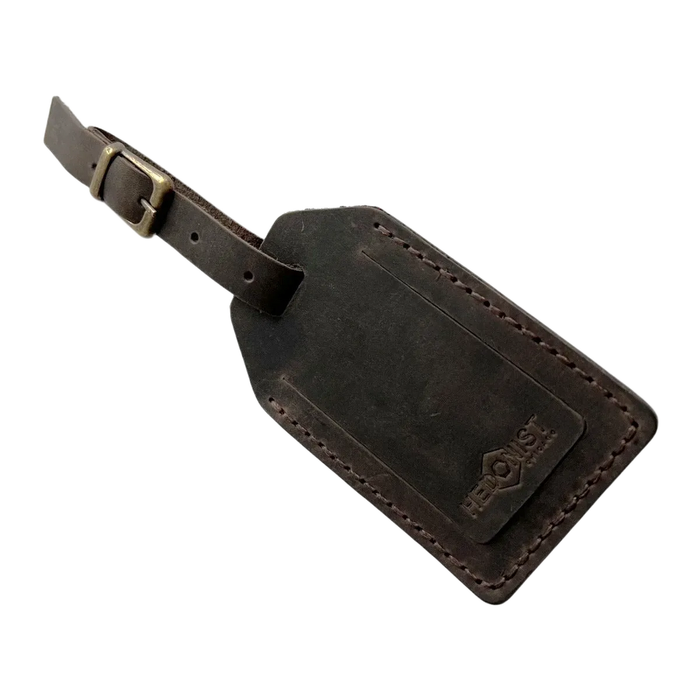 Handmade Leather Luggage Tag in Dark Brown