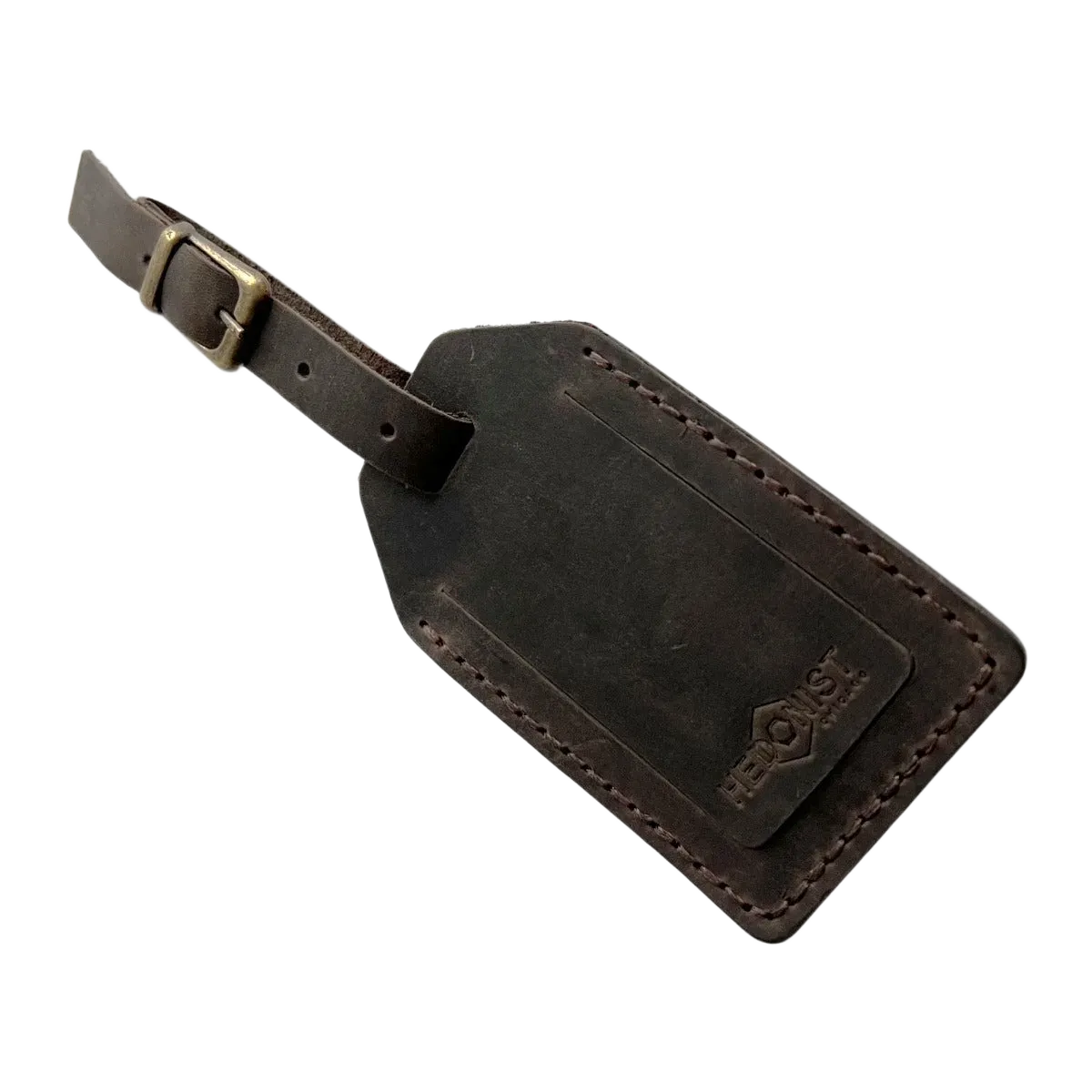 Handmade Leather Luggage Tag in Dark Brown