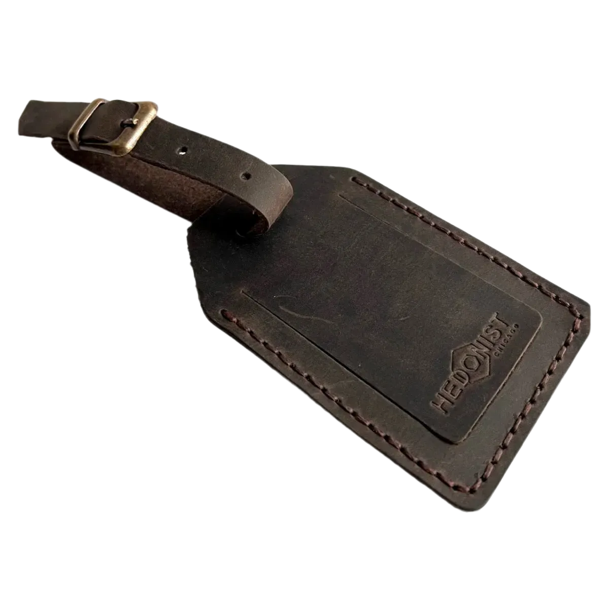 Handmade Leather Luggage Tag in Dark Brown