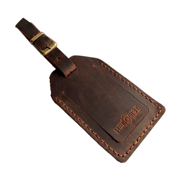 Handmade Leather Luggage Tag in Brown