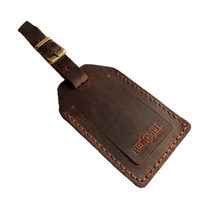 Handmade Leather Luggage Tag in Brown