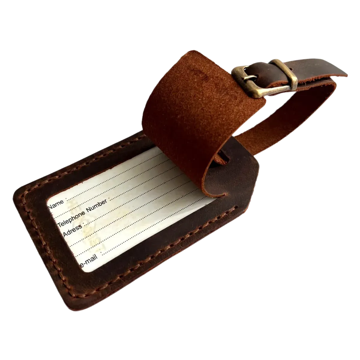Handmade Leather Luggage Tag in Brown