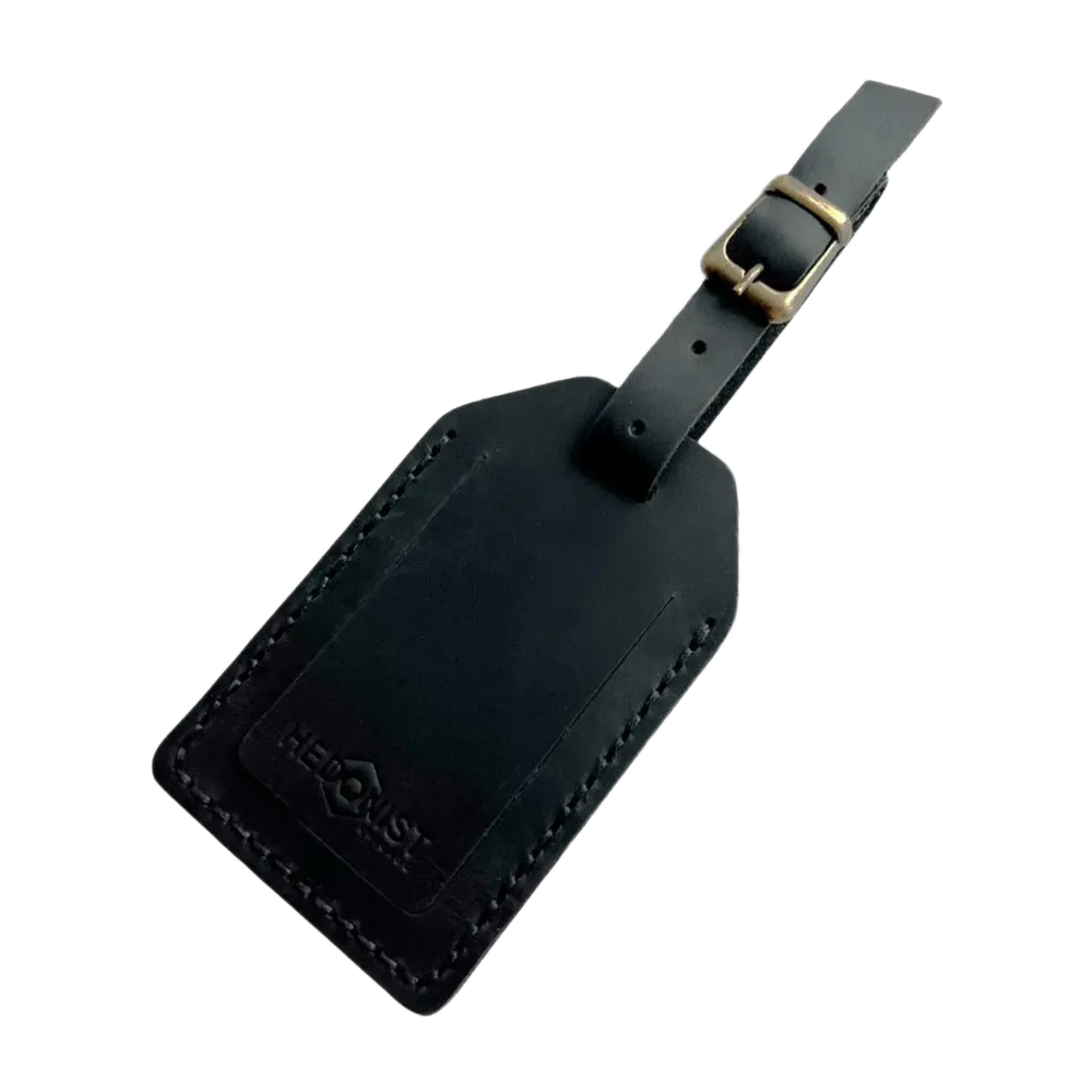 Handmade Leather Luggage Tag in Black
