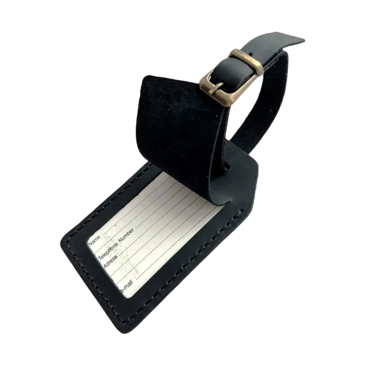 Handmade Leather Luggage Tag in Black