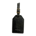 Handmade Leather Luggage Tag in Black Washed - closed front view with logo