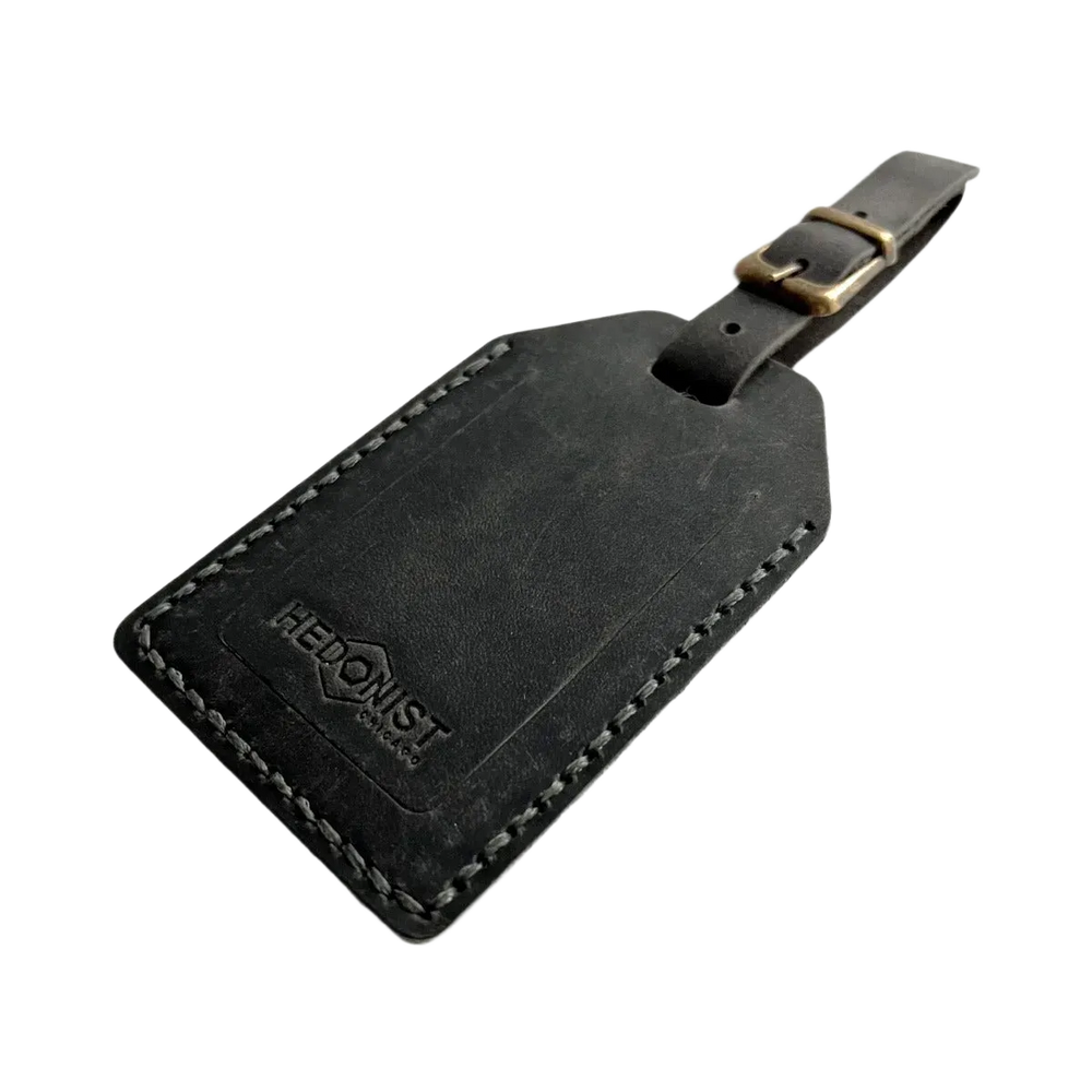 Handmade Leather Luggage Tag in Black Washed