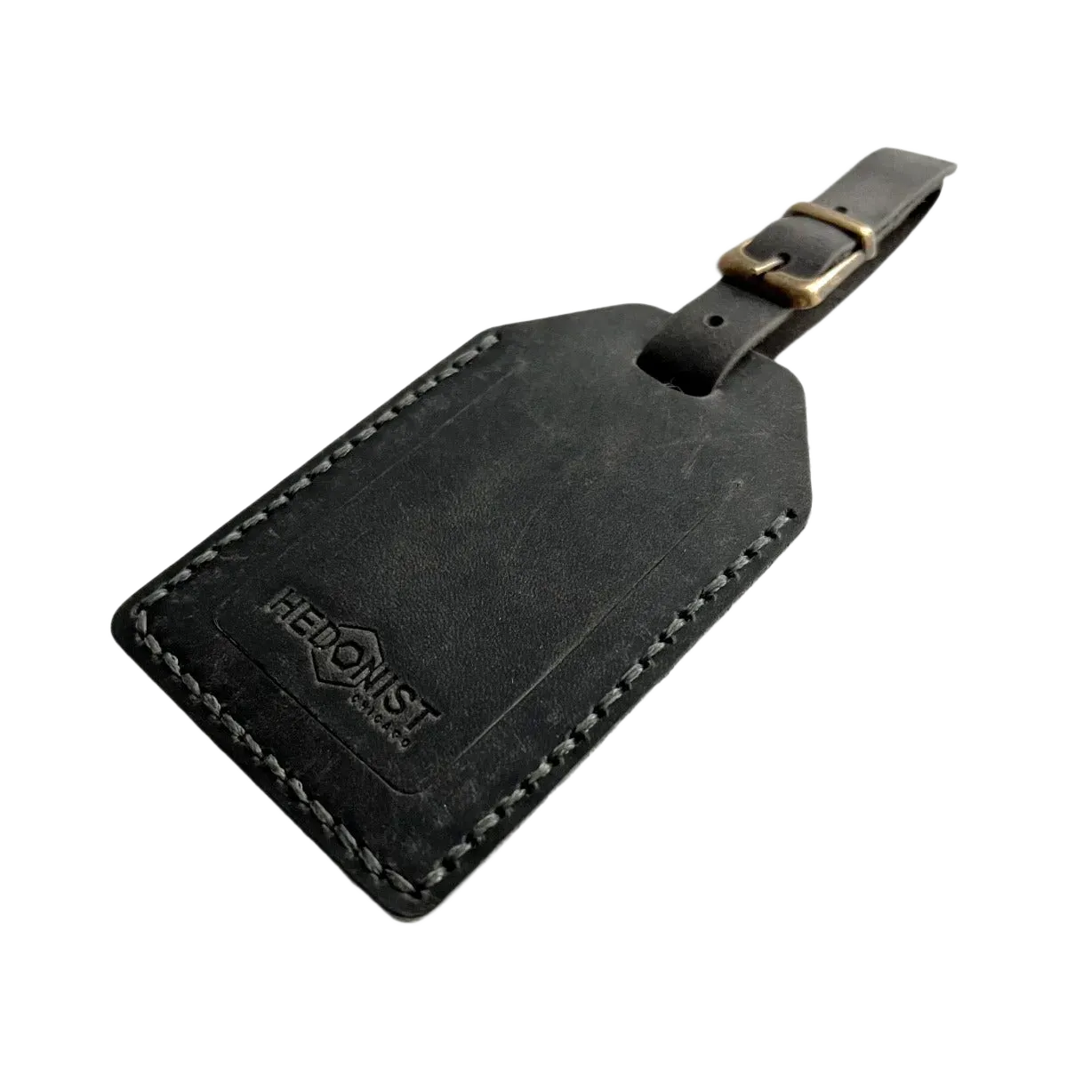 Handmade Leather Luggage Tag in Black Washed