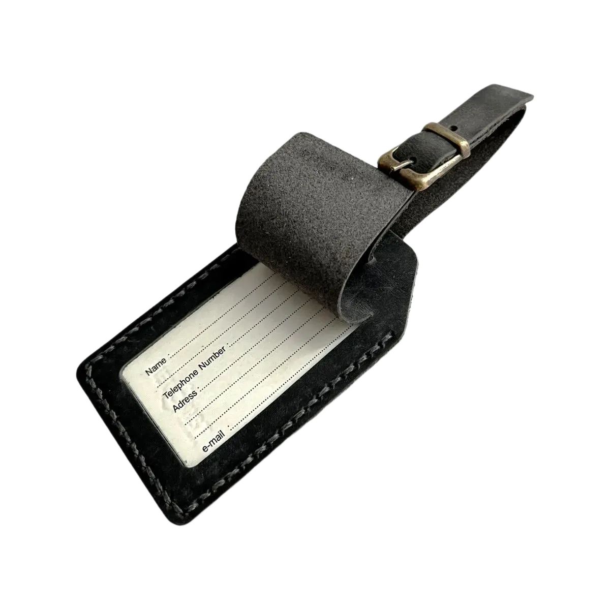 Handmade Leather Luggage Tag in Black Washed
