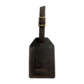 Handmade Leather Luggage Tag in Dark Brown - closed front view with logo