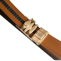 Gold and black saffiano-effect automatic belt buckle, 1.15 inch, buckle mechanism detail