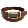 Gold and black saffiano-effect automatic belt buckle, 1.15 inch, front view