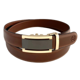 Gold and black saffiano-effect automatic belt buckle, 1.15 inch, front view