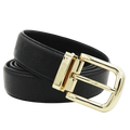 Gold pin and clip belt buckle, close-up detail of prong and clasp