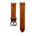 Gray leather watch band with quick release bars, close-up detail
