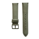 Gray leather watch band with quick release bars, front view