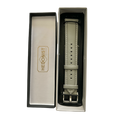 Gray leather watch band with quick release bars, side view
