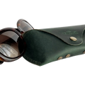 Soft Leather Eye Glasses Case in Dark Green with tortoiseshell sunglasses beside it