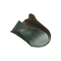 Soft Leather Eye Glasses Case in Dark Green, open, angled top view showing interior
