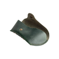 Soft Leather Eye Glasses Case in Dark Green, open, angled top view showing interior