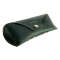 Soft Leather Eye Glasses Case in Dark Green, angled view showing stitched edge and rivets