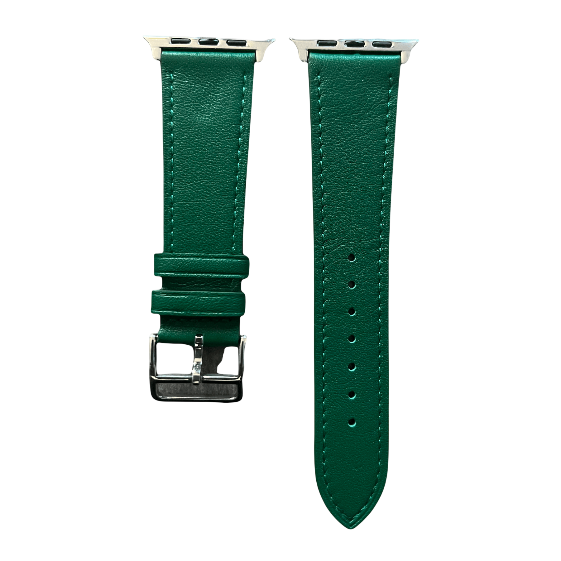 Green leather Apple Watch band, two-piece strap with buckle and holes
