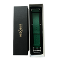 Green leather Apple Watch band, packaging close-up