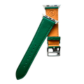 Green leather Apple Watch band, connector and stitching detail