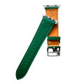 Green leather Apple Watch band, connector and stitching detail