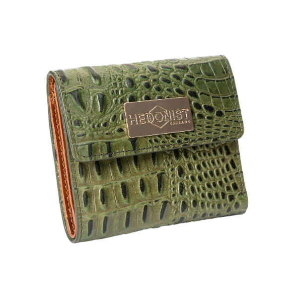 Women's Small Green Leather Wallet with Coin Pocket from Hedonist Chicago
