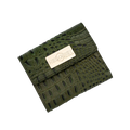 Small green croco-embossed snap wallet for women, snap closure detail