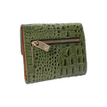 Small green croco-embossed snap wallet for women, zippered coin compartment detail