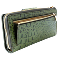 Green croco leather bifold and traveler wallet gift set angled view by Hedonist Chicago