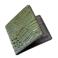 Green croco leather bifold and traveler wallet gift set close-up by Hedonist Chicago