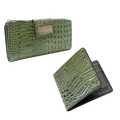 Green croco leather bifold and traveler wallet gift set pair by Hedonist Chicago