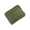 Small green croco-embossed zip wallet for women, back slip pocket detail
