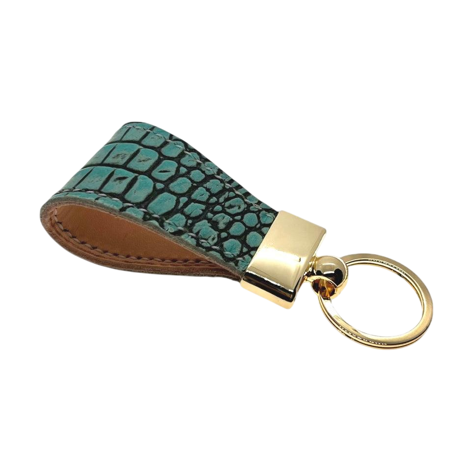 Light green leather keychain and croco green traveler wallet gift set by Hedonist Chicago