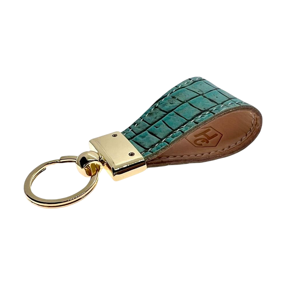 Light green leather keychain and croco green traveler wallet gift set by Hedonist Chicago