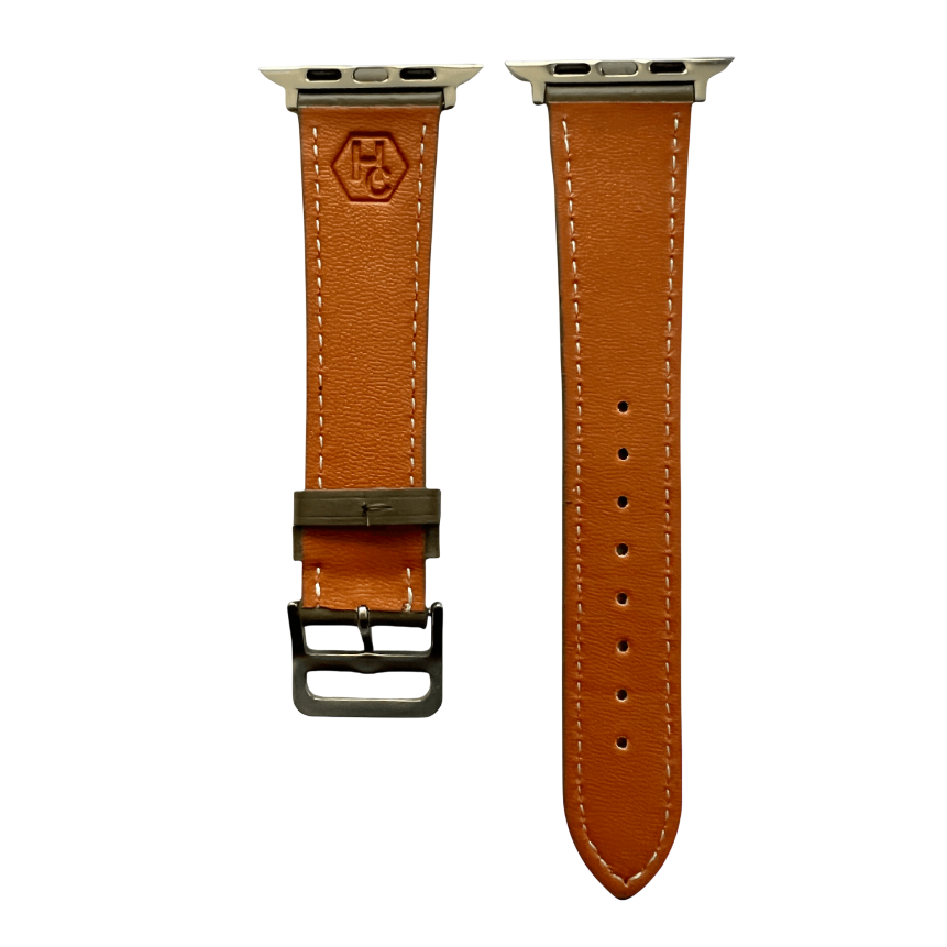 Grey leather Apple Watch band, compatible with all Apple Watch models