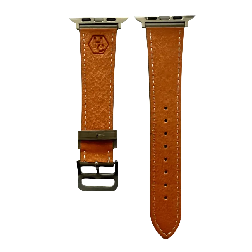 Grey leather Apple Watch band, compatible with all Apple Watch models