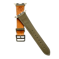 Grey leather Apple Watch band, side view with stainless steel lugs
