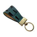Grey leather key chain, full grain leather, angled view