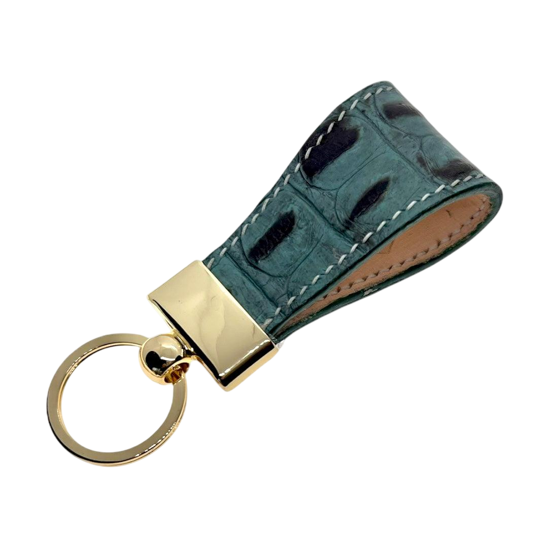 Grey leather key chain, full grain leather, front view