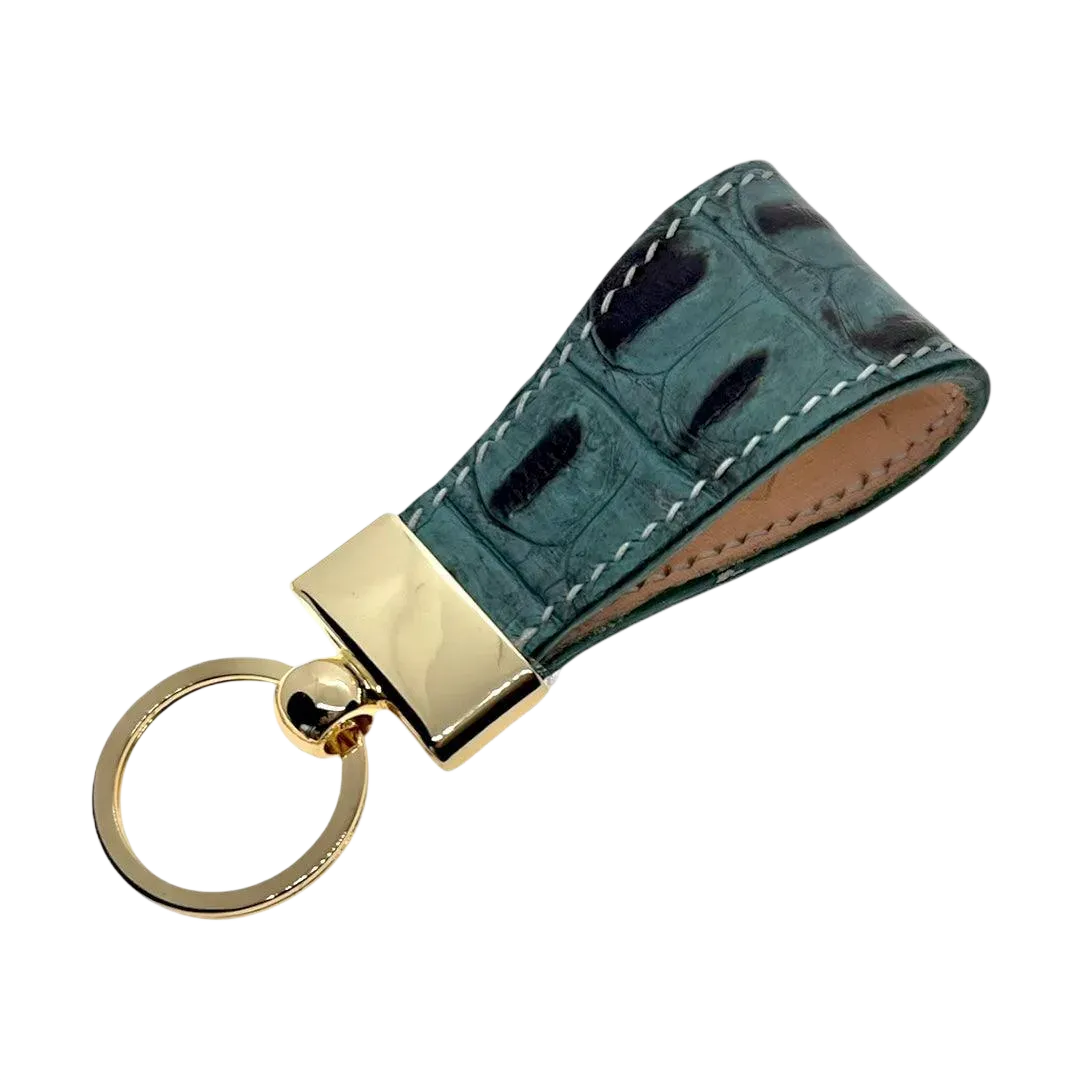 Grey leather key chain, full grain leather, front view
