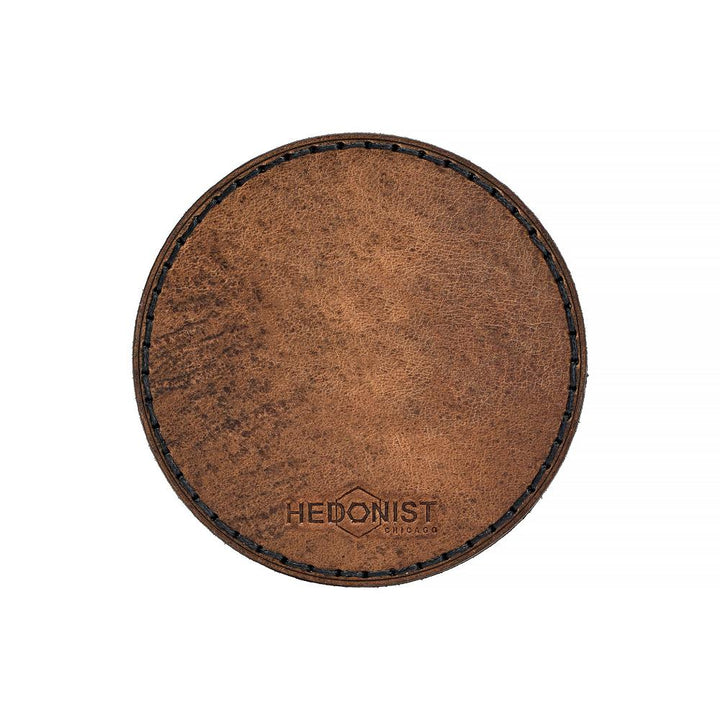 Handmade Leather Coaster Set Tan Pull Up Single | Hedonist Chicago