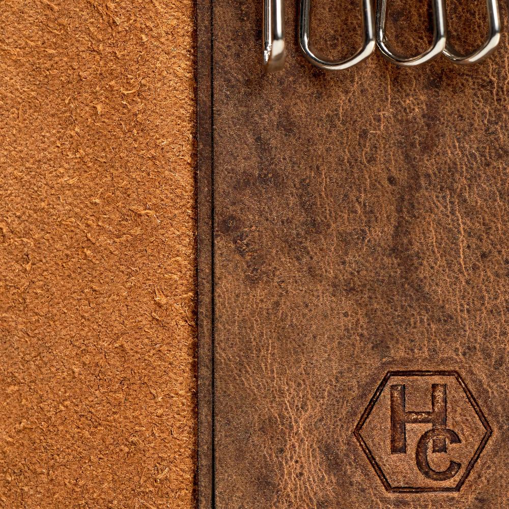 Handmade Leather Key Holder Tan Pull Up Close | Hedonist Chicago