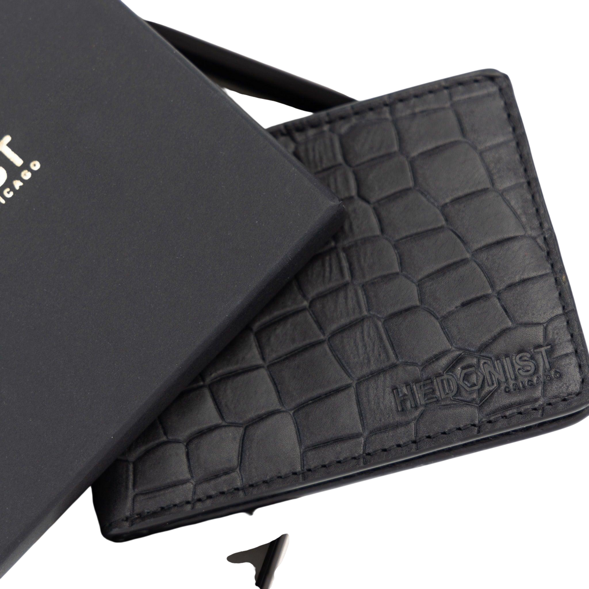Black Croc-Embossed Leather Wallet for Men - gift for him