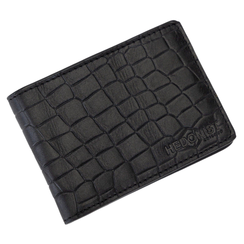 Black Croc-Embossed Leather Wallet for Men - free personalization
