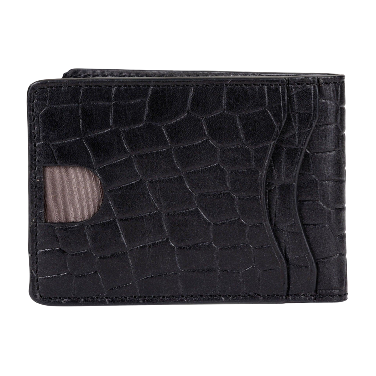 Black Croc-Embossed Leather Wallet for Men - Quick Acceess to the Cards