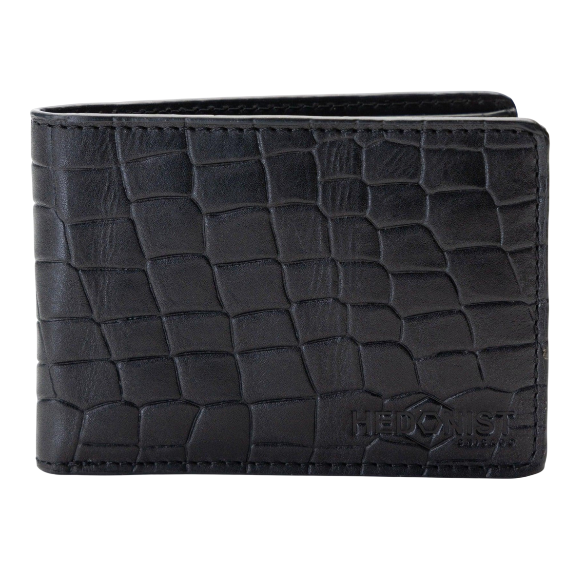 Black Croc-Embossed Leather Wallet for Men