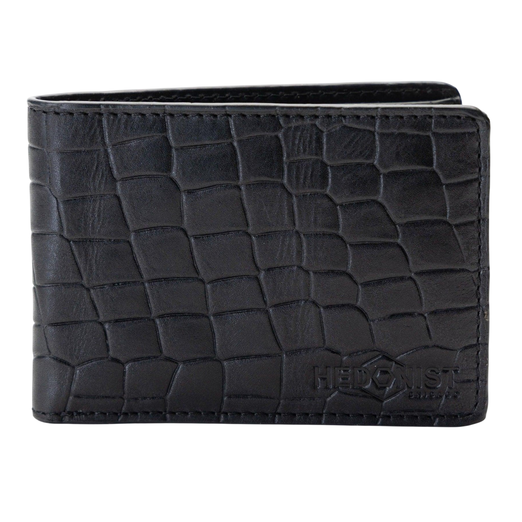 Black Croc-Embossed Leather Wallet for Men